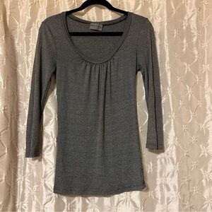 Michael Stars Gunmetal Metallic Silver Gray Shine Top 3/4 Sleeve Shirt Y2K